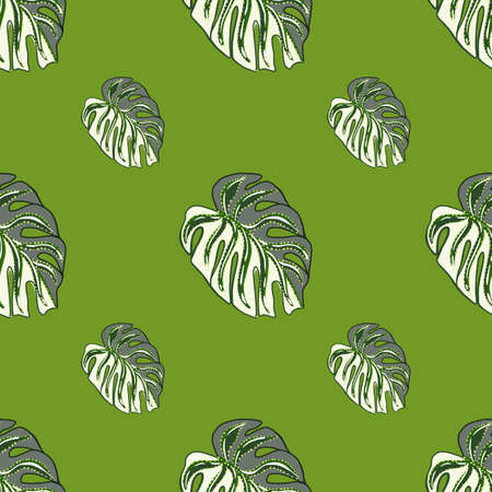 Exotic summer seamless pattern with botanic monstera leaf shapes print. Green bright background. Stock illustration. Vector design for textile, fabric, giftwrap, wallpapers.のイラスト素材