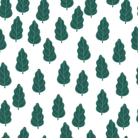 Little turquoise oak leaves silhouettes seamless nature pattern. Isolated foliage forest autumn ornament. Flat vector print for textile, fabric, giftwrap, wallpapers. Endless illustration.のイラスト素材