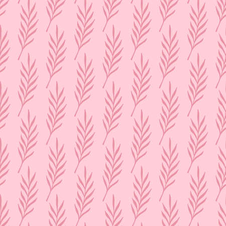 Vintage seamless doodle pattern with pink colored leaf twigs print. Scrapbook nature botany backdrop. Stock illustration. Vector design for textile, fabric, giftwrap, wallpapers.のイラスト素材
