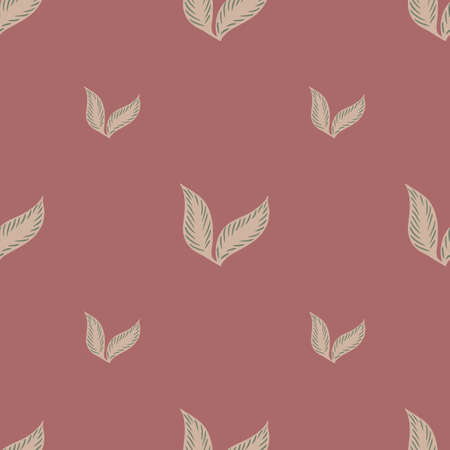 Spring style seamless pattern with gray leaves elements print. Pink background. Minimalistic style. Flat vector print for textile, fabric, giftwrap, wallpapers. Endless illustration.のイラスト素材
