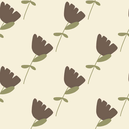 Abstract brown flowers elements seamless doodle pattern. Gray background. Vintage floral backdrop. Vector illustration for seasonal textile prints, fabric, banners, backdrops and wallpapers.のイラスト素材