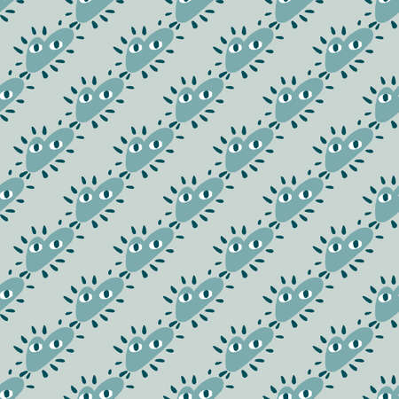 Decorative vintage seamless pattern with diagonal blue heart character print. Pale background. Flat vector print for textile, fabric, gift wrap, wallpapers. Endless illustration.のイラスト素材