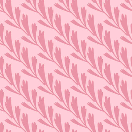 Garden seamless pattern with diagonal leaves silhouettes print. Pink pastel artwork. Botanic backdrop. Designed for fabric design, textile print, wrapping, cover. Vector illustration.のイラスト素材