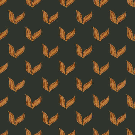 Decorative autumn seamless pattern with doodle falling leaves shapes. Dark brown background. Stock illustration. Vector design for textile, fabric, gift wrap, wallpapers.のイラスト素材