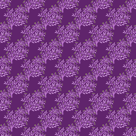 Bright shrub silhouettes abstract seamless doodle pattern. Purple background. Floral silhouettes backdrop. Stock illustration. Vector design for textile, fabric, gift wrap, wallpapers.のイラスト素材