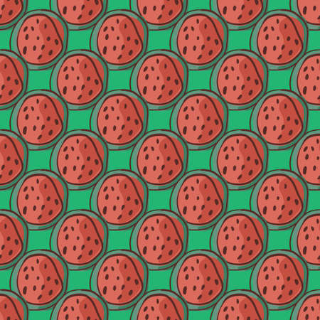 Organic red little abstract watermelon elements seamless pattern. Green bright background. Simple style. Flat vector print for textile, fabric, gift wrap, wallpapers. Endless illustration.のイラスト素材
