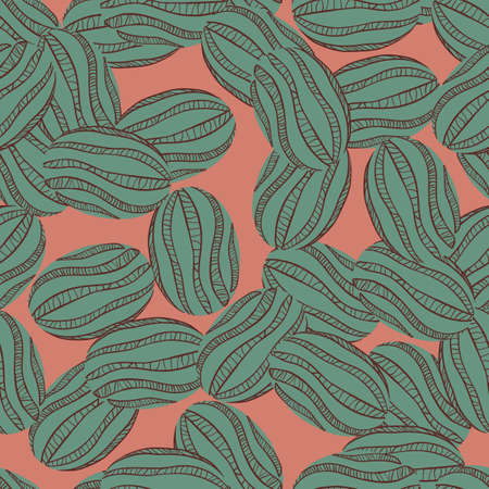 Pale green watermelon random silhouettes seamless pattern. Pink background. Natural organic shapes. Graphic design for wrapping paper and fabric textures. Vector Illustration.のイラスト素材