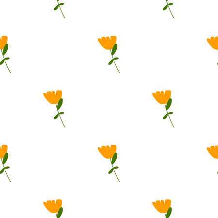 Isolated seamless pattern with bright orange flowers shapes. White background. Simple style print. Vector illustration for seasonal textile prints, fabric, banners, backdrops and wallpapers.のイラスト素材