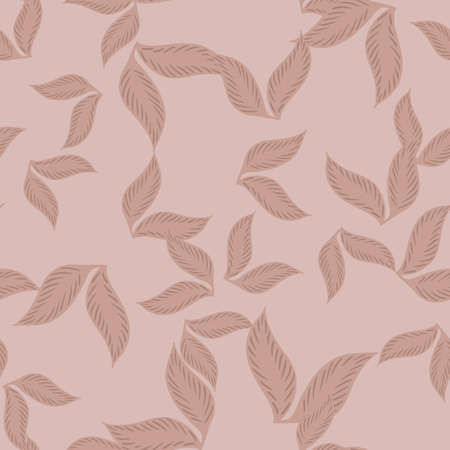 Season seamless pattern with random leaves silhouettes ornament. Pink pale colored botanic artwork. Flat vector print for textile, fabric, gift wrap, wallpapers. Endless illustration.のイラスト素材