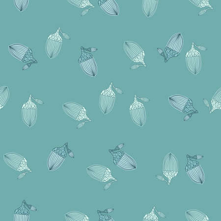 Scrapbook seamless botany pattern with abstract acorn silhouettes shapes. Blue pastel background. Vector illustration for seasonal textile prints, fabric, banners, backdrops and wallpapers.のイラスト素材