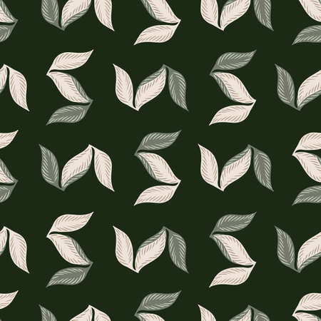 Decorative seamless pattern with botanic leaf silhouettes. Dark green background. Natural print. Flat vector print for textile, fabric, gift wrap, wallpapers. Endless illustration.のイラスト素材