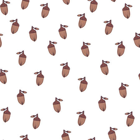 Little acorn ornament seamless doodle pattern. Isolated forest backdrop. Simple style botany artwork. Vector illustration for seasonal textile prints, fabric, banners, backdrops and wallpapers.のイラスト素材
