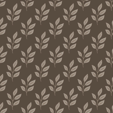 Abstract style natural seamless pattern with doodle leaf branches shapes. Gray and brown pale colors. Flat vector print for textile, fabric, gift wrap, wallpapers. Endless illustration.のイラスト素材