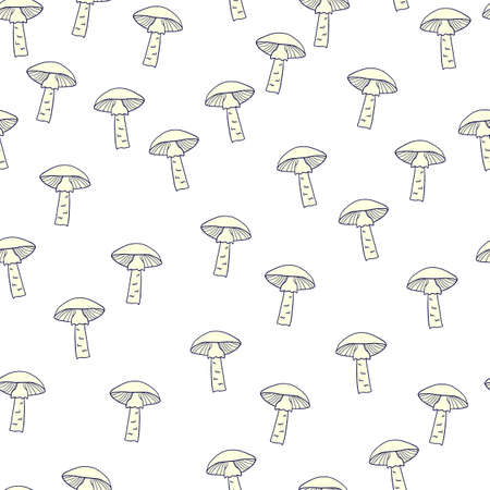 Blue contoured mushroom shapes seamless doodle pattern. Isolated forest ornament. Doodle backdrop. Vector illustration for seasonal textile prints, fabric, banners, backdrops and wallpapers.のイラスト素材
