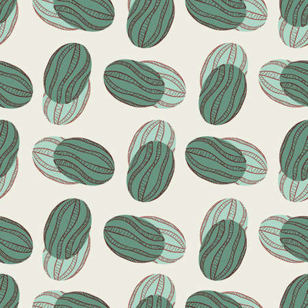 Green simple watermelons shapes with shadow seamless pattern. Gray background. Organic vitamin print. Graphic design for wrapping paper and fabric textures. Vector Illustration.のイラスト素材