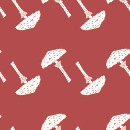 Autumn seasonal seamless pattern with simple white mushroom shapes. Pale maroon background. Stock illustration. Vector design for textile, fabric, giftwrap, wallpapers.のイラスト素材