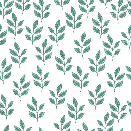 Isolated seamless pattern with blue random little ornament. White background. Seasonal nature artwork. Flat vector print for textile, fabric, giftwrap, wallpapers. Endless illustration.のイラスト素材
