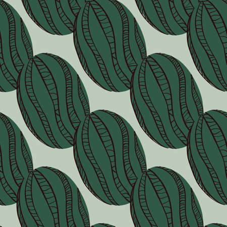 Green striped watermelon simple seamless doodle pattern. Blue light background. Organic summer print. Graphic design for wrapping paper and fabric textures. Vector Illustration.のイラスト素材