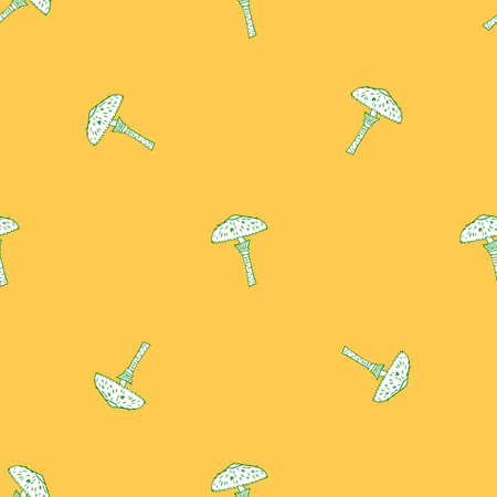 Minimalistic creative seamless pattern with outline mushroom shapes. Pastel yellow background. Stock illustration. Vector design for textile, fabric, giftwrap, wallpapers.のイラスト素材