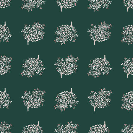 Hand drawn decorative seamless pattern with forest tree silhouettes. Dark green background. Vintage print. Stock illustration. Vector design for textile, fabric, giftwrap, wallpapers.のイラスト素材