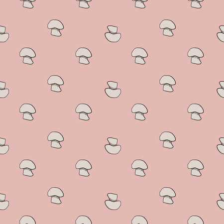 Little abstract champignon seamles mushroom pattern. Pale pink background. Doodle simple style. Vector illustration for seasonal textile prints, fabric, banners, backdrops and wallpapers.のイラスト素材