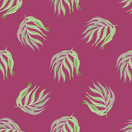 Minimalistic nature seamless pattern with green leaves ornament. Pink background. Hawaii backdrop. Vector illustration for seasonal textile prints, fabric, banners, backdrops and wallpapers.のイラスト素材