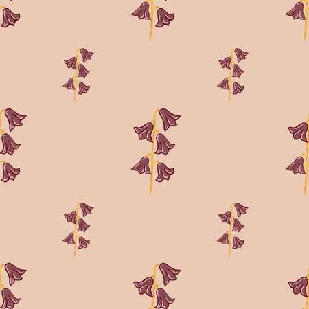 Minimalistic style seamless pattern with doodle bell flowers silhouettes. Pastel light pink background. Flat vector print for textile, fabric, giftwrap, wallpapers. Endless illustration.のイラスト素材