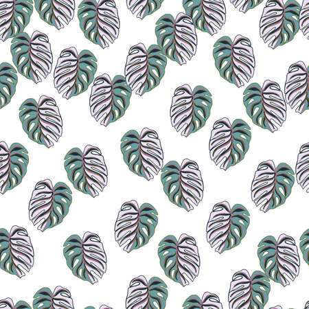 Abstract isolated seamless pattern with purple random leaves vranches shapes. White background. Vector illustration for seasonal textile prints, fabric, banners, backdrops and wallpapers.のイラスト素材