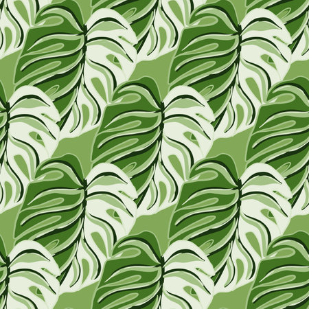 Tropic seamless pattern with green leaf monstera silhouettes exotic print. Abstract tropical backdrop. Vector illustration for seasonal textile prints, fabric, banners, backdrops and wallpapers.のイラスト素材