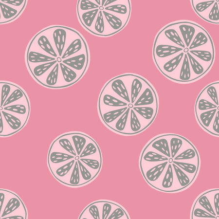 Decorative seamless pattern with random decorative orange slices elements. Pink background. Stock illustration. Vector design for textile, fabric, giftwrap, wallpapers.のイラスト素材
