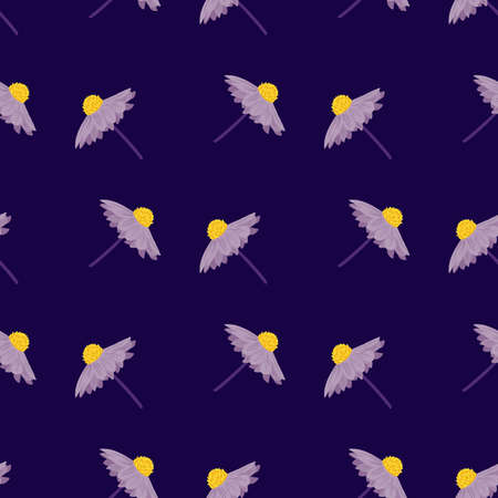 Decorative seamless nature pattern with hand drawn gerbera flowers shapes. Navy blue background. Vector illustration for seasonal textile prints, fabric, banners, backdrops and wallpapers.のイラスト素材