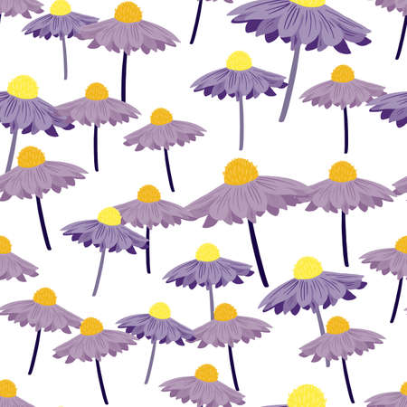 Random purple gerbera flowers silhouettes seamless doodle pattern. Isolated abstract print. Vector illustration for seasonal textile prints, fabric, banners, backdrops and wallpapers.のイラスト素材