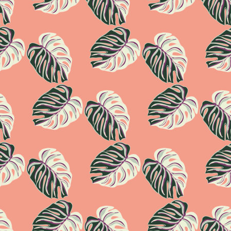 Decorative seamless patttern with abstract monstera leaf elements. Pink background. Hand drawn style. Stock illustration. Vector design for textile, fabric, giftwrap, wallpapers.のイラスト素材