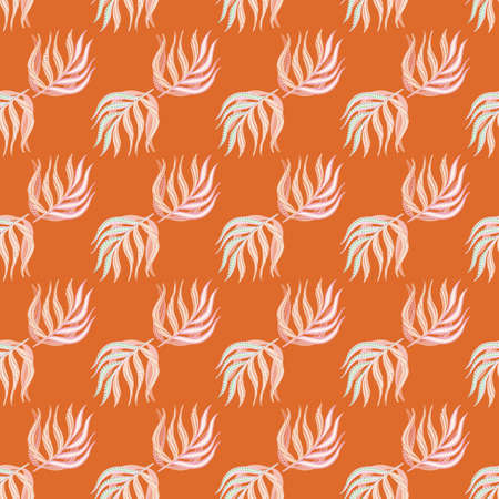 Summer style seamless pattern with little palm leaf elements. Orange background. Decorative print. Vector illustration for seasonal textile prints, fabric, banners, backdrops and wallpapers.のイラスト素材