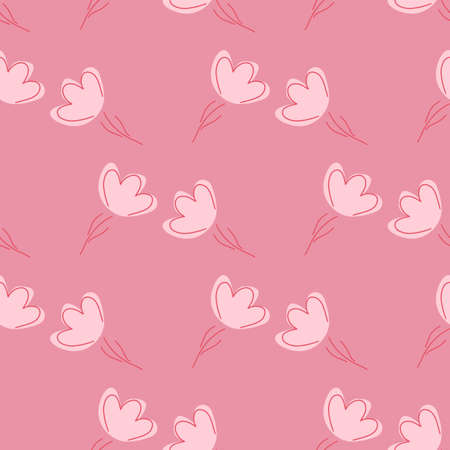 Geometric style floral seamless pattern with doodle flowers shapes. Pastel pink background. Abstract style. Vector illustration for seasonal textile prints, fabric, banners, backdrops and wallpapers.のイラスト素材