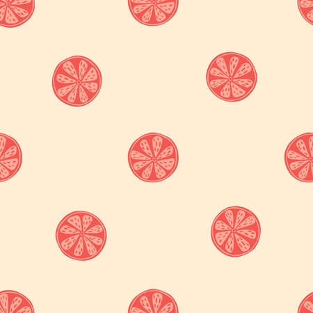 Simple minimalistic style seamless pattern with doodle orange slices print. Pastel background. Stock illustration. Vector design for textile, fabric, giftwrap, wallpapers.のイラスト素材