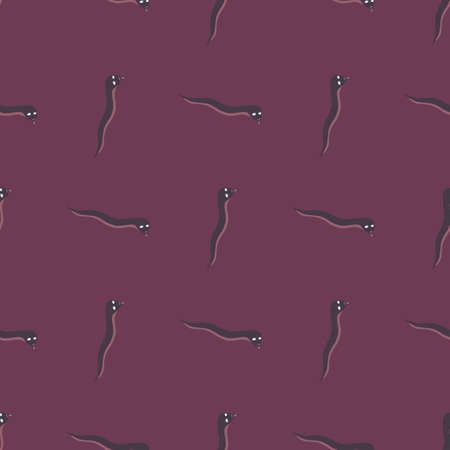Geometric style fauna seamless pattern with simple worms ornament. Purple dark background. Scrapbook print. Stock illustration. Vector design for textile, fabric, giftwrap, wallpapers.のイラスト素材