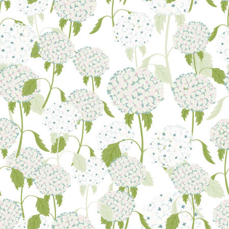 Isolated seamless pattern with light blue random hydrangea flowers elements. White background. Vector illustration for seasonal textile prints, fabric, banners, backdrops and wallpapers.のイラスト素材