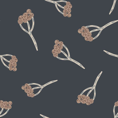 Natural seamless pattern with beige random yarrow flowers shapes. Navy blue pale background. Simple style. Graphic design for wrapping paper and fabric textures. Vector Illustration.のイラスト素材