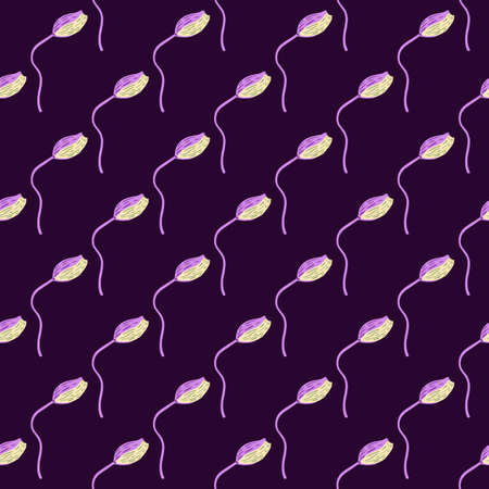Floral seamless pattern with small abstract poppy bud flowers shapes. Dark purple background. Nature print. Stock illustration. Vector design for textile, fabric, giftwrap, wallpapers.のイラスト素材