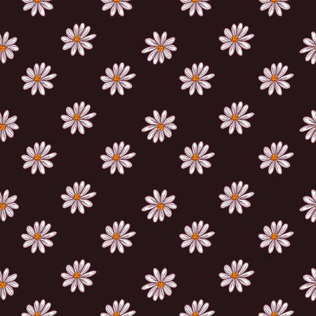 Ditsy seamless pattern with little daisy flower silhouettes print. Dark brown background. Contrast floral artwork. Stock illustration. Vector design for textile, fabric, giftwrap, wallpapers.のイラスト素材