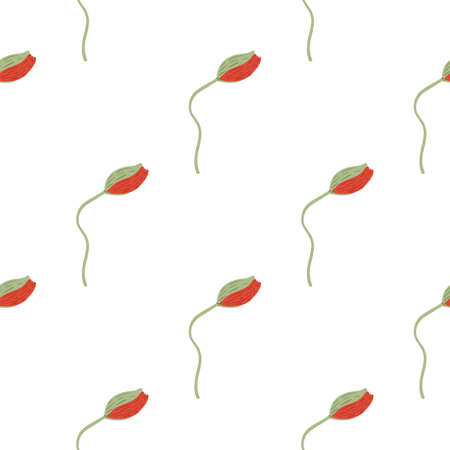 Isolated seamless pattern with green and red colored poppy buds ornament. Flowers simple backdrop. Stock illustration. Vector design for textile, fabric, giftwrap, wallpapers.のイラスト素材