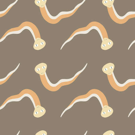 Minimalistic style animal seamless doodle pattern with orange and white colored snakes shapes print. Gray background. Stock illustration. Vector design for textile, fabric, giftwrap, wallpapers.のイラスト素材
