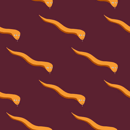 Bright orange worms silhouettes seamless doodle pattern. Maroon dark background. Wildlife artwork. Stock illustration. Vector design for textile, fabric, giftwrap, wallpapers.のイラスト素材