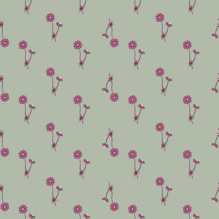 Pale tones seamless pattern with vintage little pink anemone flowers ornament. Blue background. Stock illustration. Vector design for textile, fabric, giftwrap, wallpapers.のイラスト素材