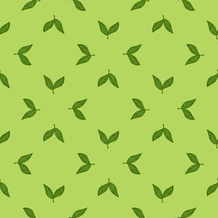 Geometric ornate style seamless pattern with simple leaf ornament. Light green colors. Foliage backdrop. Vector illustration for seasonal textile prints, fabric, banners, backdrops and wallpapers.のイラスト素材