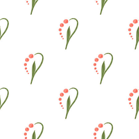 Isolated seamless pattern with pink abstract lily of the valley flowers shapes. White background. Vector illustration for seasonal textile prints, fabric, banners, backdrops and wallpapers.のイラスト素材