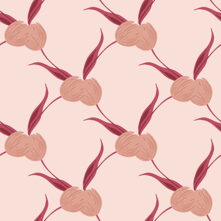 Nature seamless pattern in geometric style with pale tulip bud silhouettes. Floral ornament. Simple...