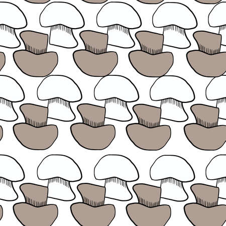 Gray and white contoured mushroom elements seamless doodle pattern. Isolated print. Vector illustration for seasonal textile prints, fabric, banners, backdrops and wallpapers.のイラスト素材