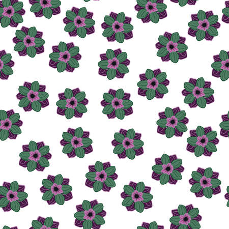 Isolated seamless pattern with random green anemone bud flower elements. White background. Botany style. Vector illustration for seasonal textile prints, fabric, banners, backdrops and wallpapers.のイラスト素材